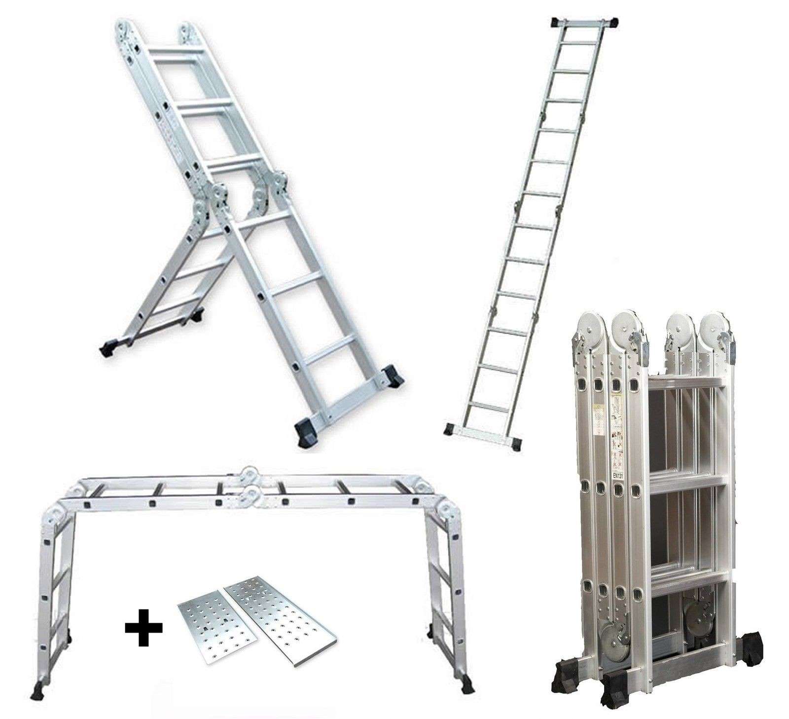 Escalera Multifunción de aluminio 5,75M Plegable 6 en 1 Multiuso con Plataforma