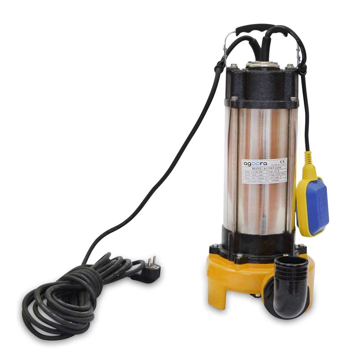 Bomba de Aguas Sucias 2200W Submergible para Agua Sucia 500L/m Con  Trituradora
