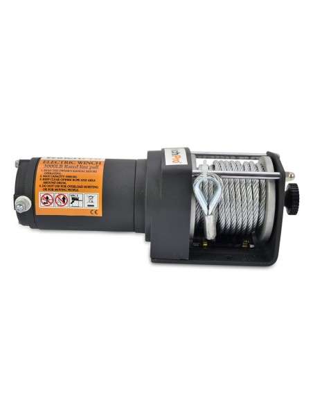 WinchPro - Cabrestante Eléctrico 12V 1360kg/3000lbs, 12m De Cuerda De Acero, 2 Mandos A Distancia (1 Inalámbrico, 1 Cable), Placa De Montaje, Ideal Para Atv, Buggies, Remolques, Quads Y Barcos