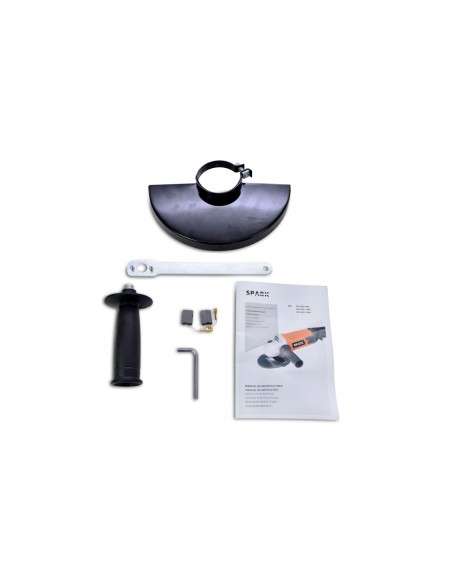 Spark - Amoladora angular 2400W, diámetro de disco 230 mm, 5500rpm, 220V, protector de rueda y mango auxiliar regulable de 3 posiciones