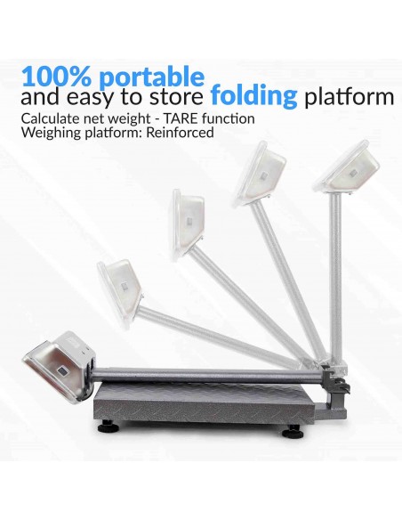 Báscula Industrial De Plataforma 250kg/20g, Plegable, Pantalla LCD Digital De Doble Cara, Plataforma De Acero Tratada Térmicamente 35x45cm, Balanza Industrial Para Paquetería - Grandmaster