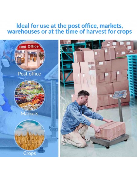 Báscula Industrial De Plataforma 250kg/20g, Plegable, Pantalla LCD Digital De Doble Cara, Plataforma De Acero Tratada Térmicamente 35x45cm, Balanza Industrial Para Paquetería - Grandmaster