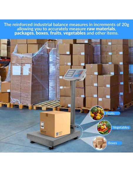 Báscula Industrial De Plataforma 250kg/20g, Plegable, Pantalla LCD Digital De Doble Cara, Plataforma De Acero Tratada Térmicamente 35x45cm, Balanza Industrial Para Paquetería - Grandmaster