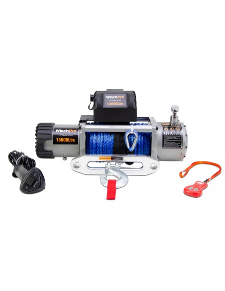 WinchPro - Cabrestante Eléctrico 12V 5900kg/13000lbs, 26m De Cuerda De Dyneema Sintética, 2 Mandos A Distancia Incluidos (1 Inalámbrico, 1 Cable), Para Offroad, 4x4, Remolques