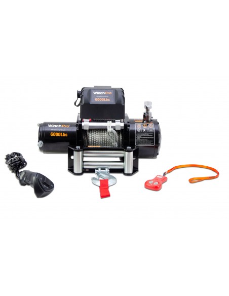 WinchPro - Cabrestante Eléctrico 12V 2700kg/6000lbs, 24m De Cuerda De Acero, 2 Mandos A Distancia Incluidos (1 Inalámbrico, 1 Cable), Ideal Para Atv, Buggies, Remolques, Quads Y Barcos