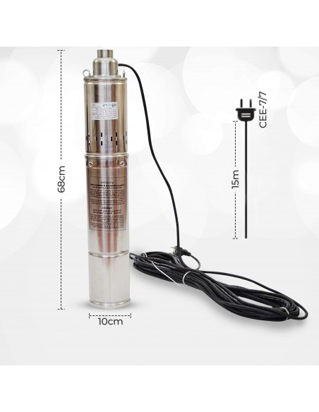 Bomba De Agua Sumergible Para Pozo Profundo, 1100W, 2.28m3/h, Acero Inoxidable, Profundidad Máxima 40m, Cable Eléctrico 15m, 2850RPM, IP68, Bomba Eléctrica 1"