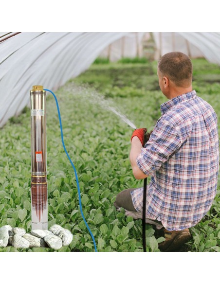 Grandmaster - Bomba De Agua Sumergible Para Pozo, 1100W/1.5CV, 6m3/h, Acero Inoxidable, Profundidad Máxima 40m, Cable Eléctrico 22m, 2850RPM, IP68, Bomba Eléctrica 1,5" , 16 Impulsores