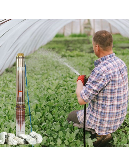 Grandmaster - Bomba De Agua Sumergible Para Pozo, 1100W/1.5HP, 10.5m3/h, Acero Inoxidable, Profundidad Máxima 40m, Cable Eléctrico 22m, 2850RPM, IP68, Bomba Eléctrica 2" , 16 Impulsores